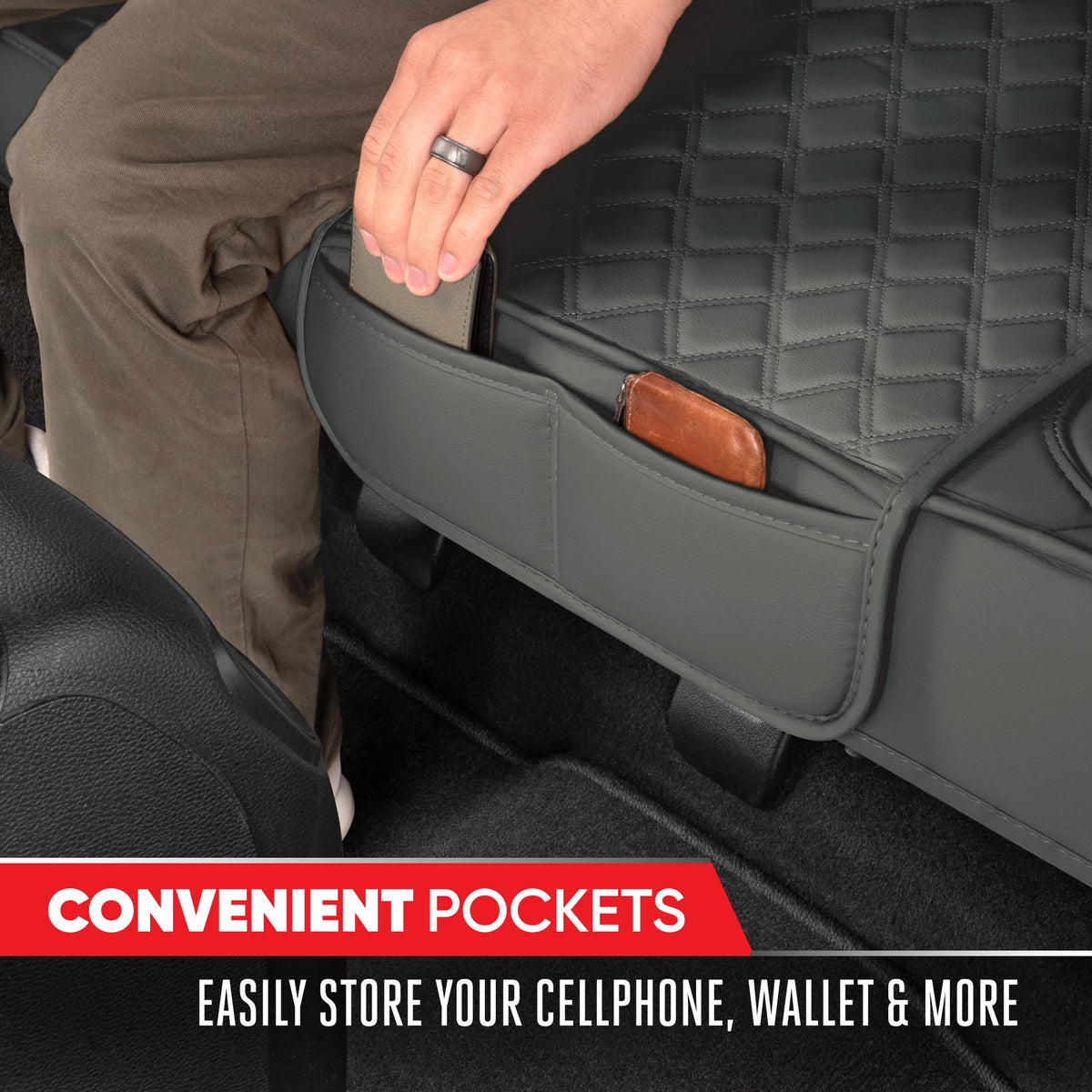 MotorTrend 3-Piece Diamond Stitched Padded Rücksitz Abdeckungen mit Aufbewahrung Taschen - Grau