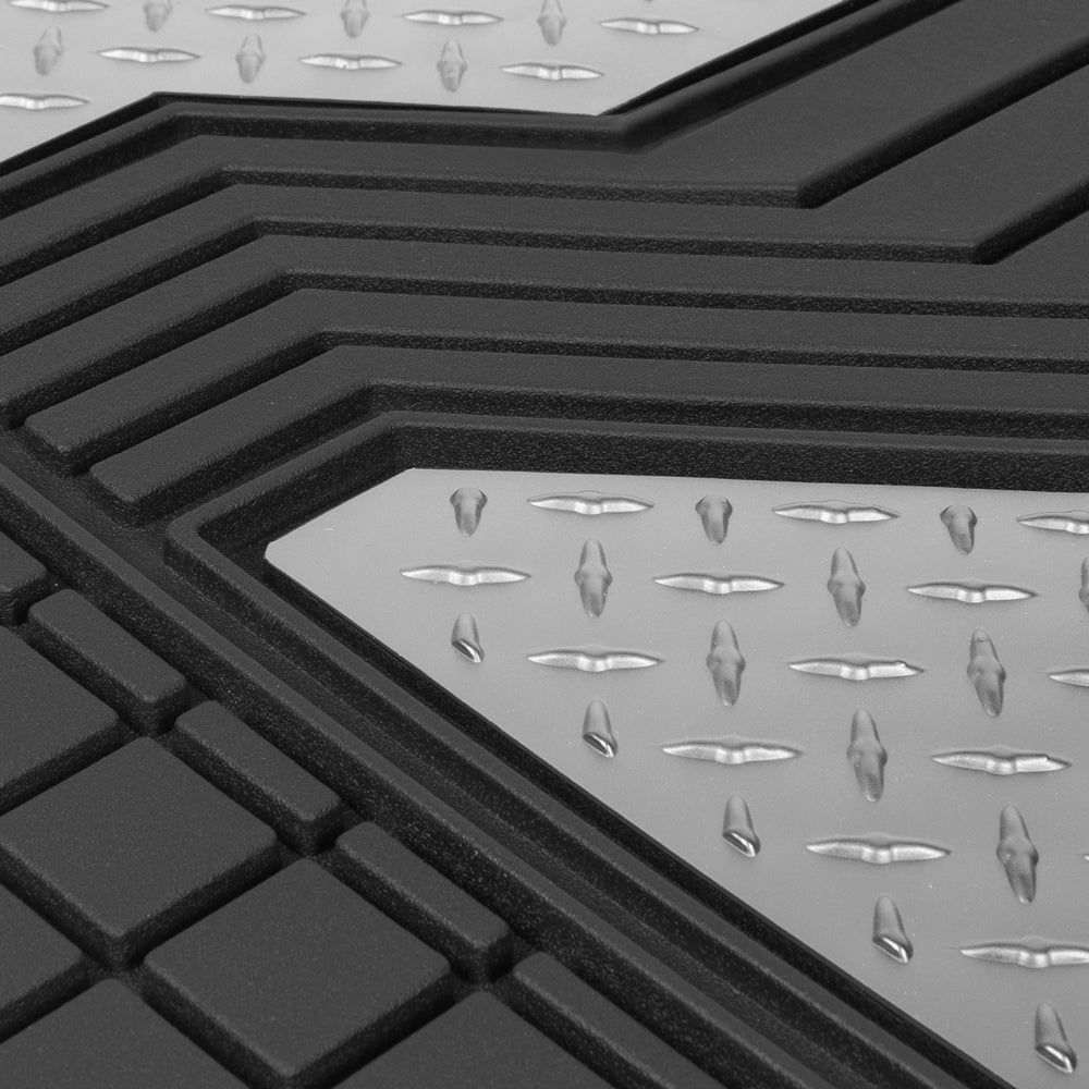 CAT 4-Stück Zwei-Tone Metallic-Look Front Floor Matts und Hintere Bodenmatten - Heavy Duty, All Weather, Trimm to Fit