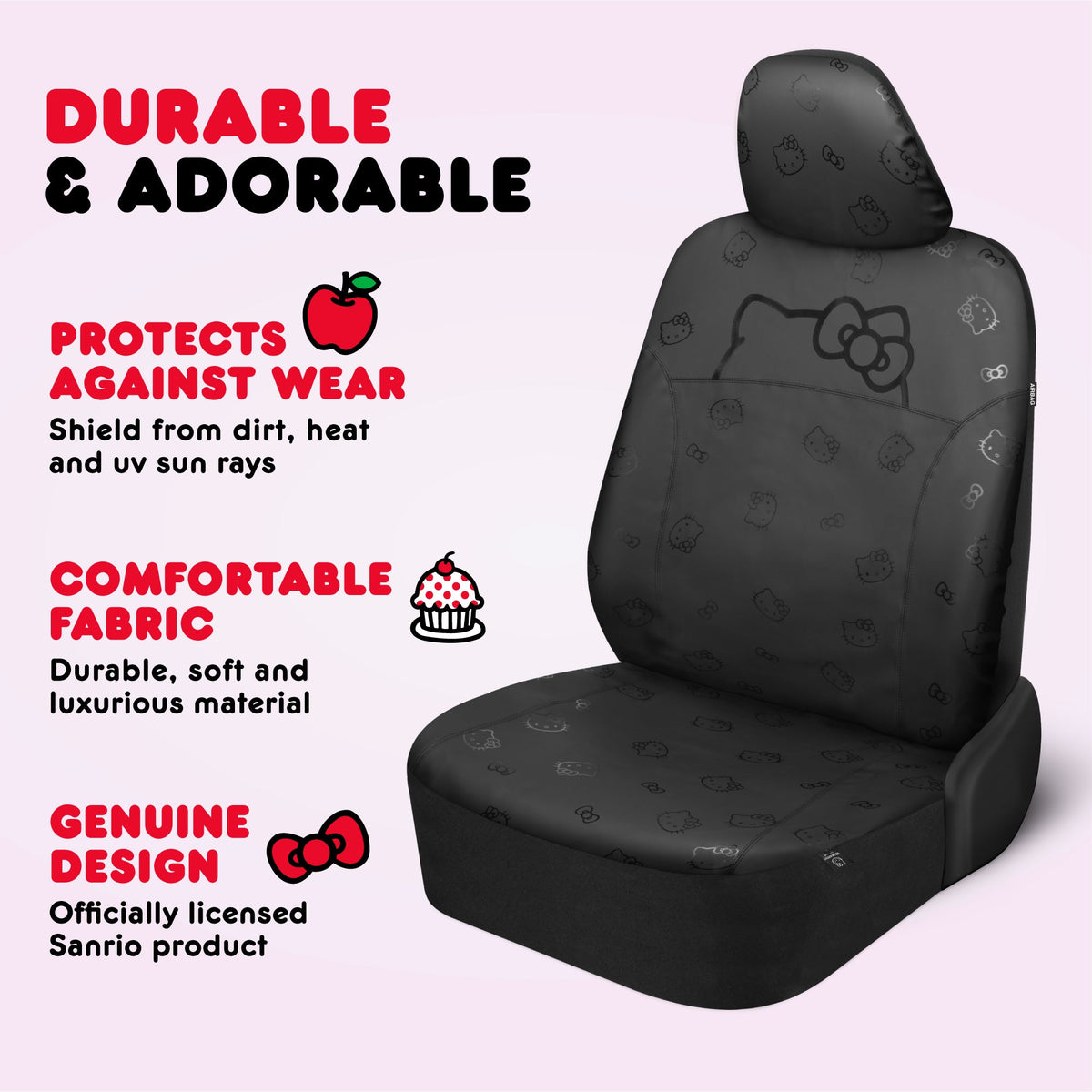Hello Kitty Car Seat Covers - Cute Front Seat Covers, PU Ledersitz Abdeckungen für Autos, SUV, Van, Trucks, Hello Kitty Car Zubehör 2pc Schwarz