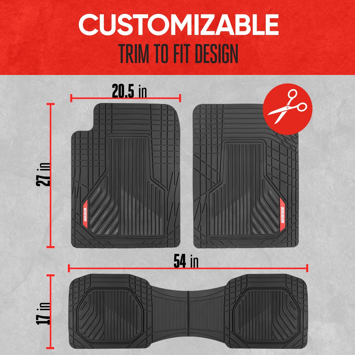 MotorTrend 3-Piece Raised Ridge Multi-Channel Front Floor Matts und Rear Floor Mat - Heavy Duty, All Weather, Trim to Fit