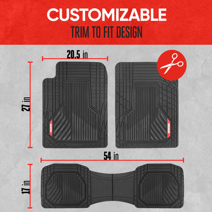 MotorTrend 3-Piece Raised Ridge Multi-Channel Front Floor Matts und Rear Floor Mat - Heavy Duty, All Weather, Trim to Fit