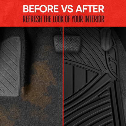 MotorTrend 3-Stück FlexTough Performance Deep Channel Front Floor Matts und Rear Floor Mat - Heavy Duty, All Weather, Trimm to Fit