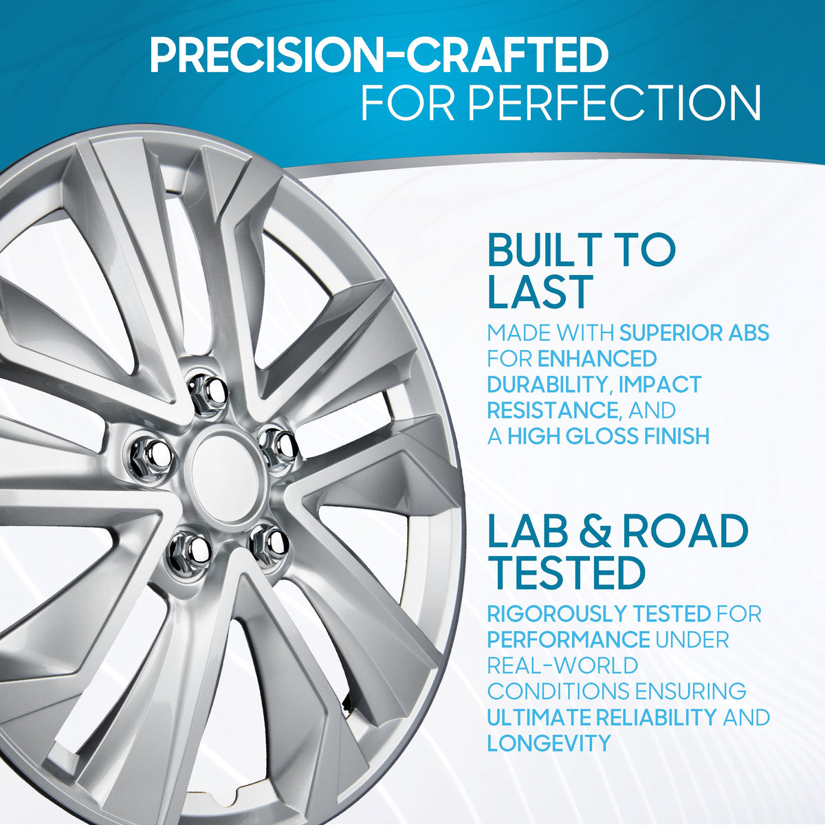 BDK 40,6 cm Hubcaps Set von 4 - OEM Ersatz Snap-On Wheel Rim Covers - Universal Fit Car Wheel Cover für Autos, LKW, SUV, Vans langlebig ABS Silber 10-Spoke Hub-Cap Car Zubehör Außen