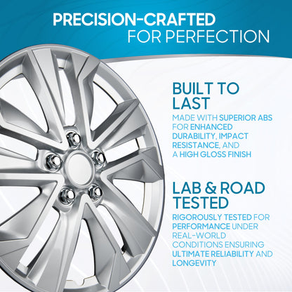 BDK 40,6 cm Hubcaps Set von 4 - OEM Ersatz Snap-On Wheel Rim Covers - Universal Fit Car Wheel Cover für Autos, LKW, SUV, Vans langlebig ABS Silber 10-Spoke Hub-Cap Car Zubehör Außen