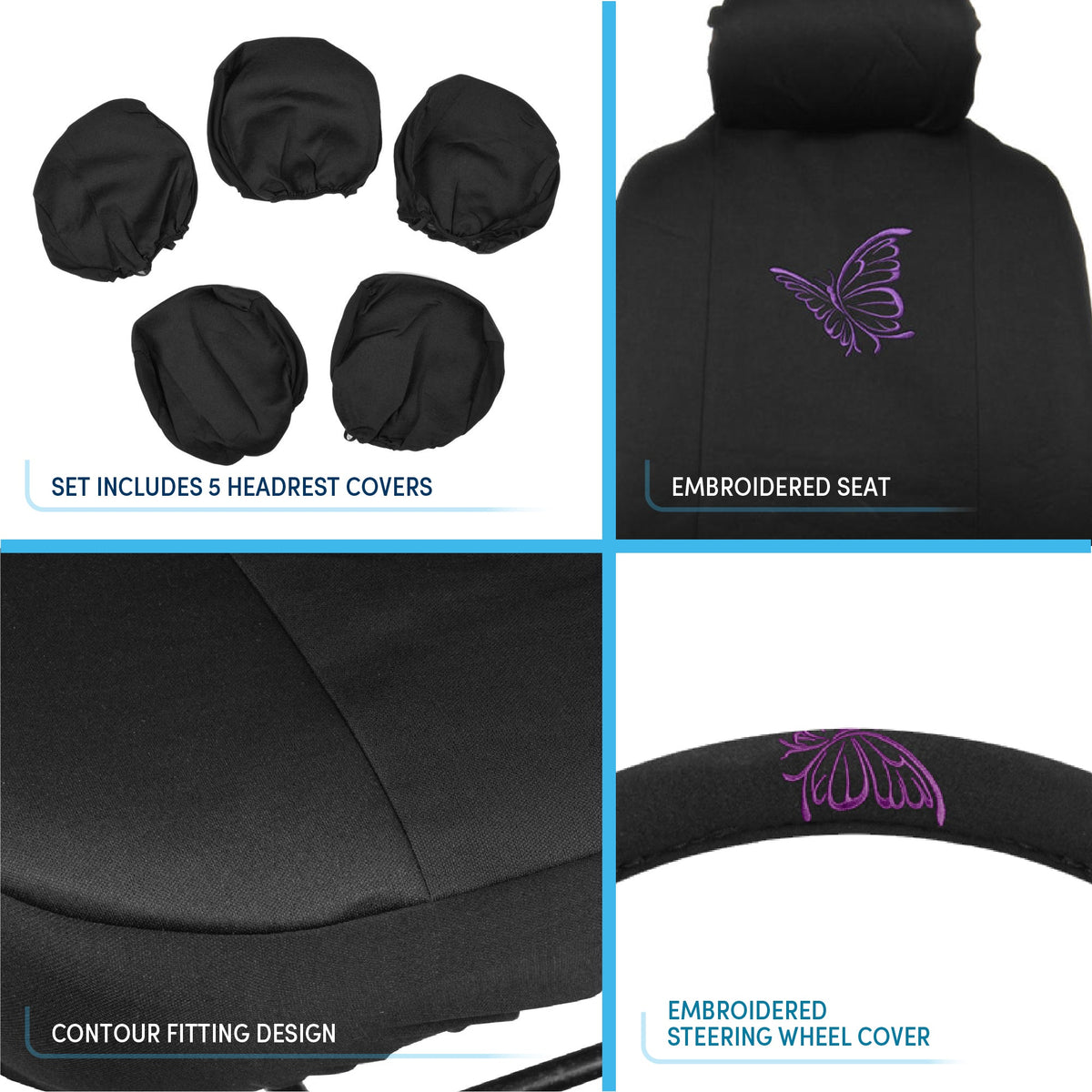 BDK 12-Piece Butterfly Vordersitzbezüge, Rücksitzbezüge, Sicherheitsgurtpads und Lenkradbezüge (Fits 14.5' - 15.5')
