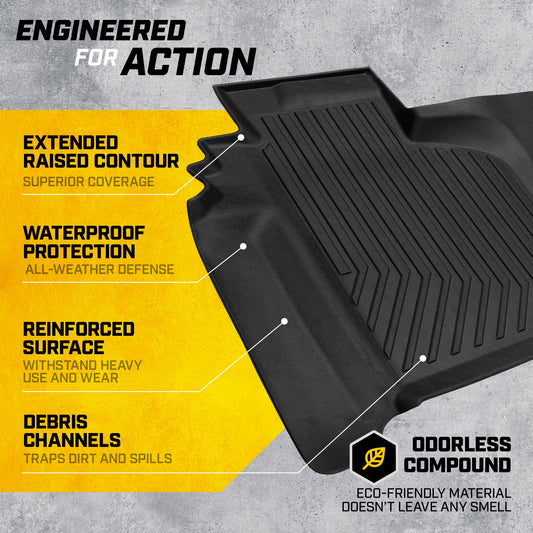 CAT® JustFitTM 3D Custom Fit Bench Bodenmatte für 2019-2026 Chevrolet Silverado 1500 / GMC Sierra 1500 & 2020-2026 Chevy Silverado / GMC Sierra 2500HD / 3500HD Crew Cab Rear Floor Liner Laser gemessen