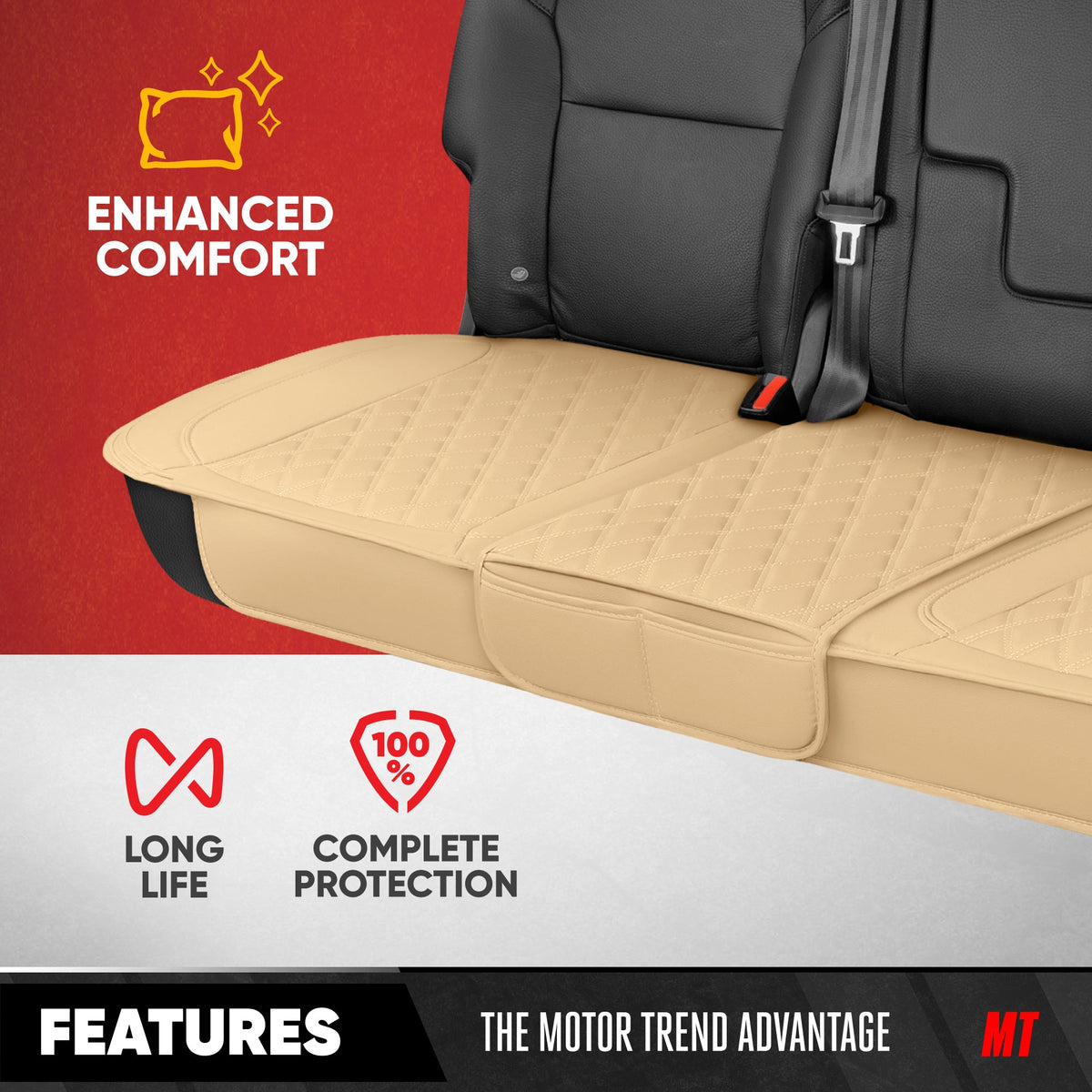MotorTrend 3-Piece Diamond Stitched Padded Rücksitzabdeckungen mit Aufbewahrungstaschen - Beige