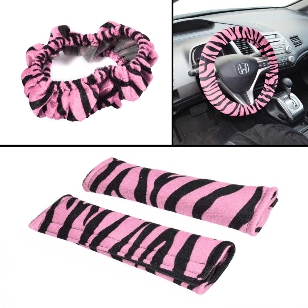 BDK 12-Piece Pink Tiger Vordersitzbezüge, Rücksitzbezüge, Sitzgurtpads und Lenkradbezüge (Fits 14.5' - 15.5')