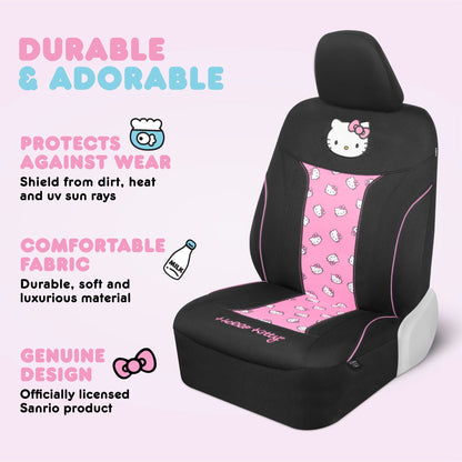 Hello Kitty Car Seat Covers - Niedliche und langlebige Pink Vordersitzbezüge, entzückendes Hello Kitty Design, komfortables und lang anhaltendes Polyester, Autozubehör Geschenk Hello Kitty Zubehör 2pc Schwarz / Pink