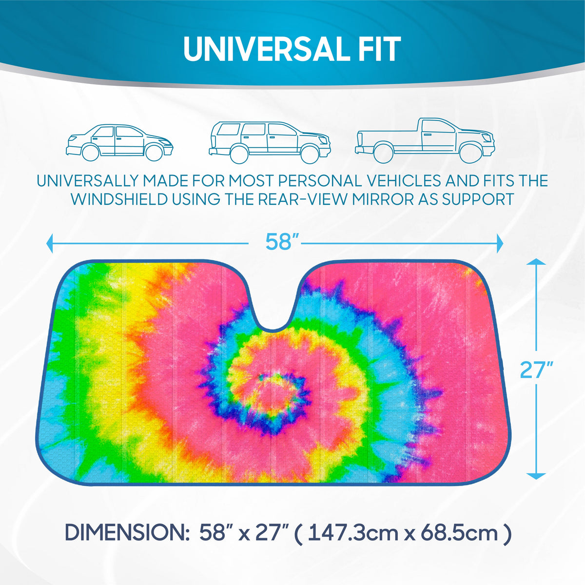 BDK Rainbow Tie-Dye Front Windschutzscheibe Sonnenschirm (58' x 27')