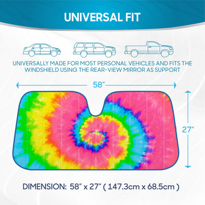 BDK Rainbow Tie-Dye Front Windschutzscheibe Sonnenschirm (58' x 27')