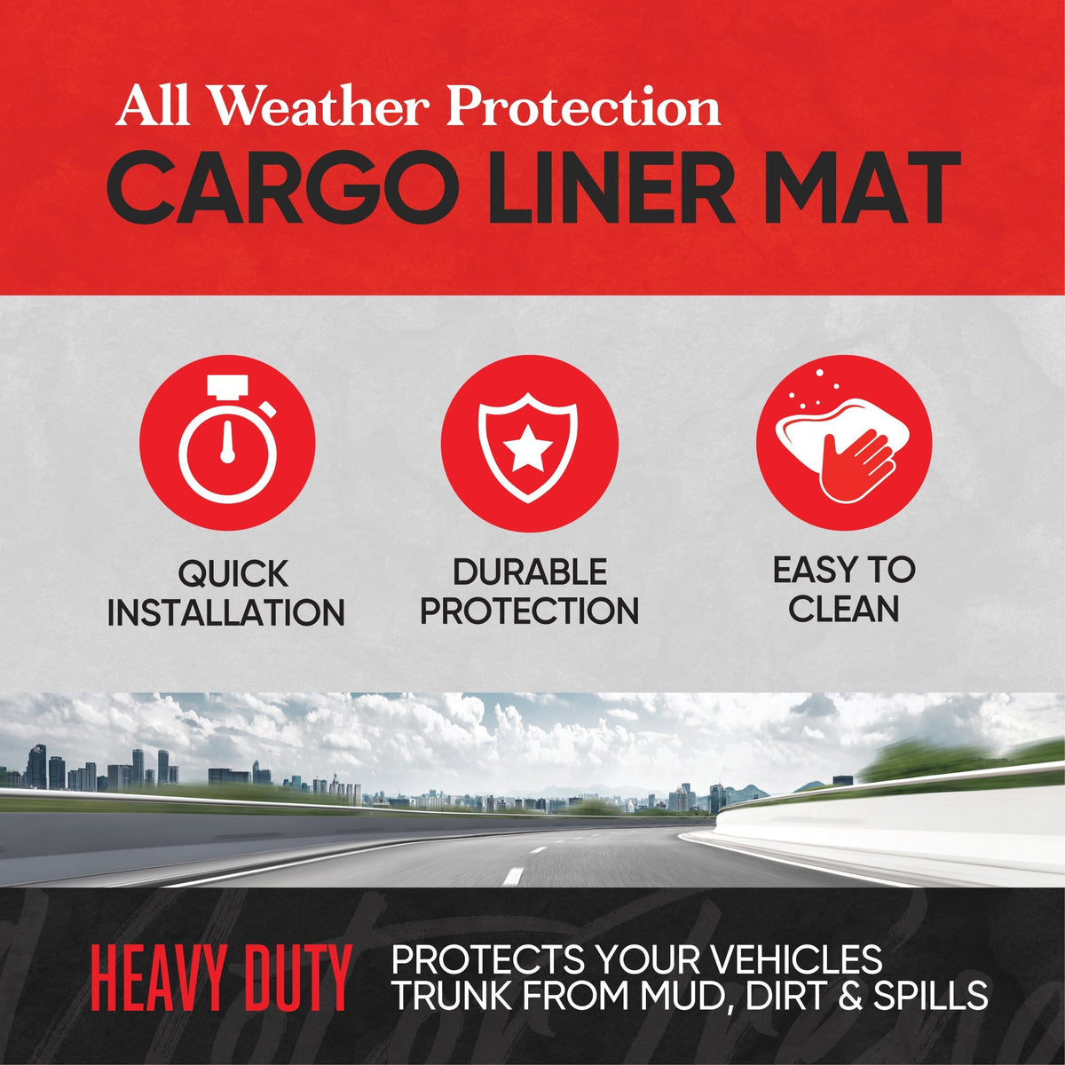 MotorTrend Utility Trunk / Cargo Liner Mat - Heavy Duty, All Weather, Trim to Fit