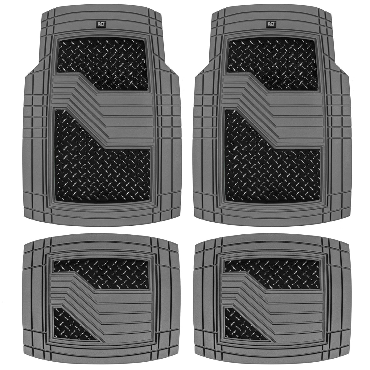 CAT 4-Stück Zwei-Tone Metallic-Look Front Floor Matts und Hintere Bodenmatten - Heavy Duty, All Weather, Trimm to Fit
