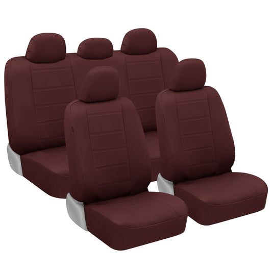BDK 9-Piece Burgunder Leder Autositz Abdeckung Volles Set, Vordersitz Abdeckung und Hintersitz Bench Abdeckung Universal Fit Car Sitz Abdeckungen für PKW LKW SUVs Vans, Komplette Voll Abdeckung Schutz für Fahrzeuge