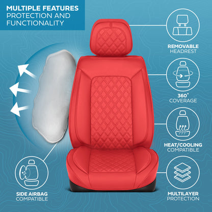MotorBox Elite Edition Faux Ledersitz Abdeckungen für Autos, LKW und SUV - 2 Red Car Sitz Abdeckungen für Vordersitze - Universal Fit Car Zubehör Automotive Interior Cover Protector für die meisten Fahrzeuge