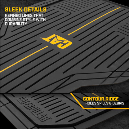 CAT® Heavy-Duty 4 Stück schwarze Fußbodenmatten für Autos, LKW & SUVs - Trim-to-Fit Allwetter-Gummi-Automatten Vollset, wasserdichtes Innenzubehör, Car Rug Protection & Automotive Floor Liners