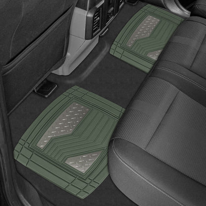 CAT 4-Stück Zwei-Tone Metallic-Look Front Floor Matts und Hintere Bodenmatten - Heavy Duty, All Weather, Trimm to Fit