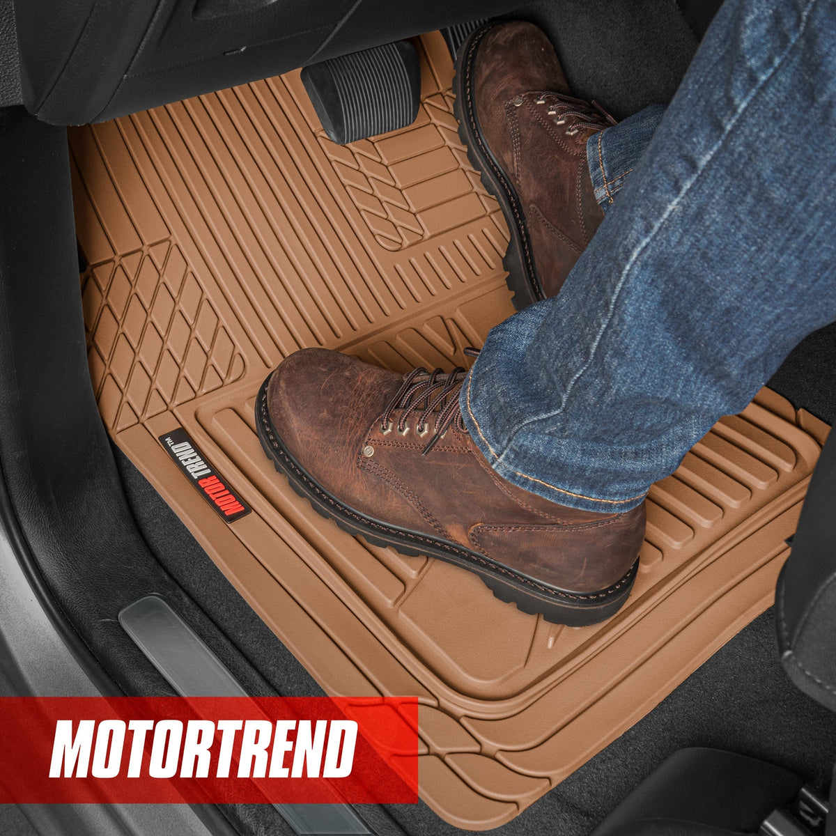 MotorTrend 3-Stück FlexTough Advanced Gummi Mehrkanal-Frontbodenmatten und hintere Bodenmatte