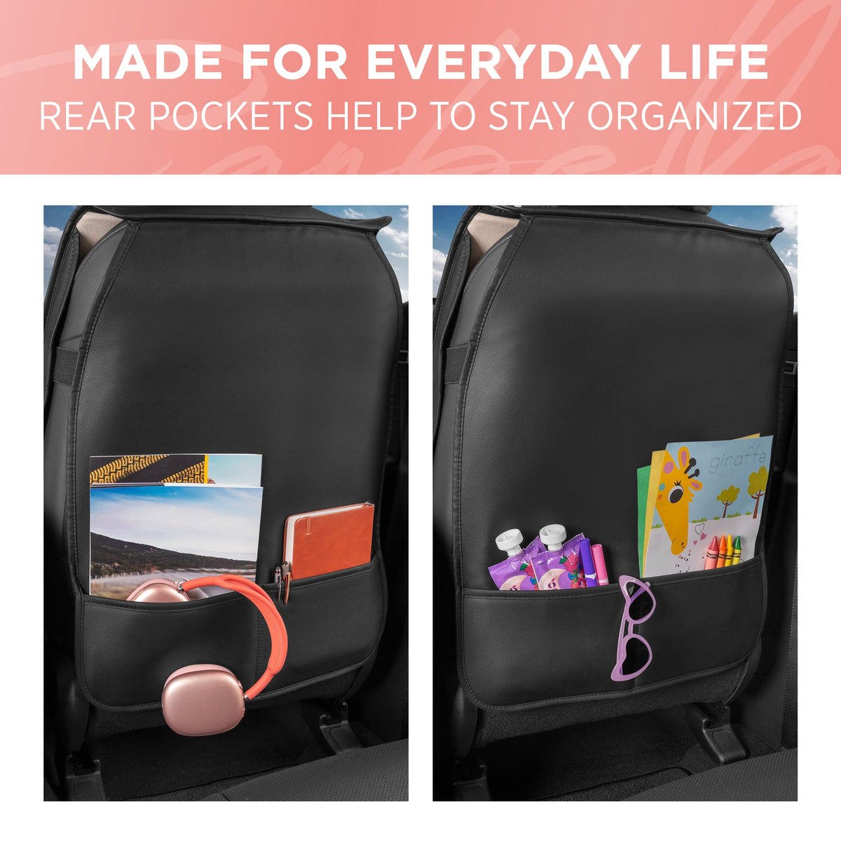 BlingStitchTM Car Seat Covers für Vordersitze - Luxuriöse vegane Ledersitzbezüge für Autos mit schwarzen Bling-Kristallen, Premium Automotive Seat Covers für SUV, Trucks, Car Bling Luxury