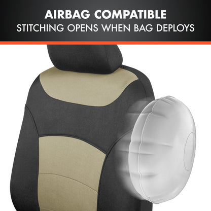 BDK carXS Turismo Car Seat Covers Volles Set, Beige Two-Tone Front Seat Covers mit Split Rear Bench Back Seat Cover, Automotive Seat Covers für LKW SUV Van Auto (Mehrere Farben)
