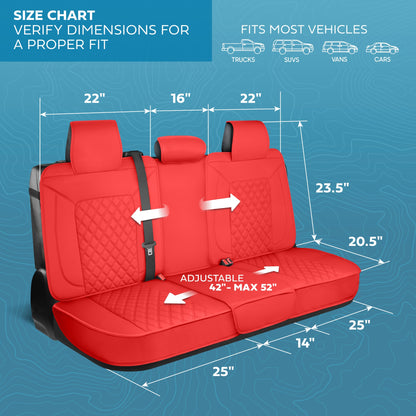 MotorBox Premium Napa Lederrücksitz Abdeckung - Semi Universal Fit für die meisten Autos, LKW & SUV - Red Back Seat Protector - Anti-Rutsch, langlebige Bench Abdeckung - Einfache Installation, Luxus-Auto-Innenausstattung