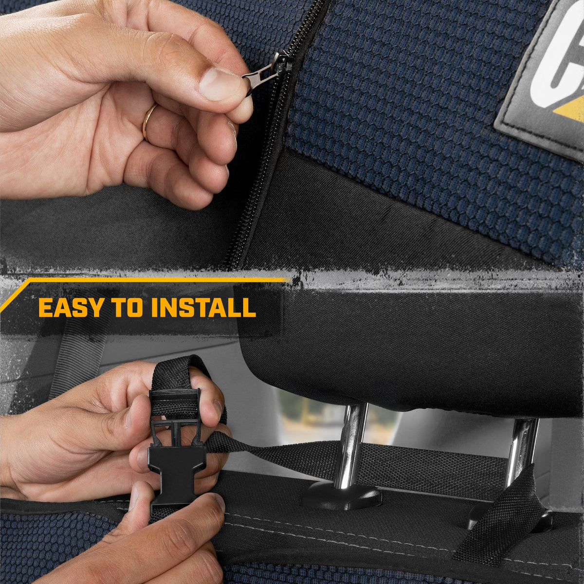 Cat Flexfit Blue & Black Rücksitz Abdeckung für Auto - Langlebige Canvas & Mesh Design 60/40 Split Bench Protector für Autos, LKW & SUVs - Rücksitz Abdeckung für Rücksitz Bench - Interieur Car Zubehör