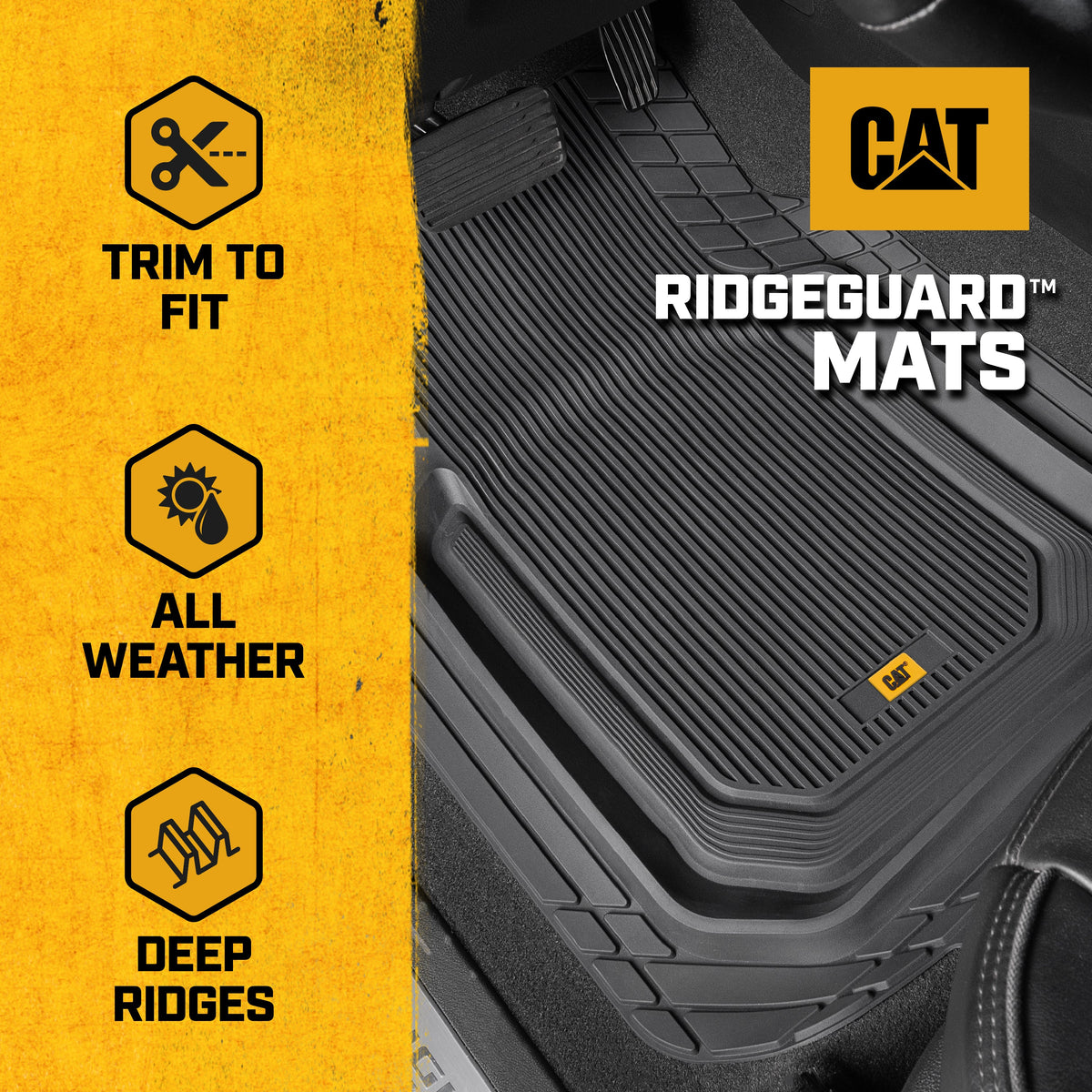 Cat® ToughLinerTM Universal Car Floor Matts für LKW SUV Limousine - Heavy Duty Trim für alle Wetterschutz - Flexible Gummiboden Liners - Front Rear Black Automotive Mats