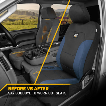 CAT FlexFit Black Blue Seat Covers für Autos, LKWs und SUV - (2) Front Car Seat Cover Front Seat Protectors - Airbag-kompatible Sitzbezüge für SUV Interior Covers & Truck Seat Cover Car Zubehör