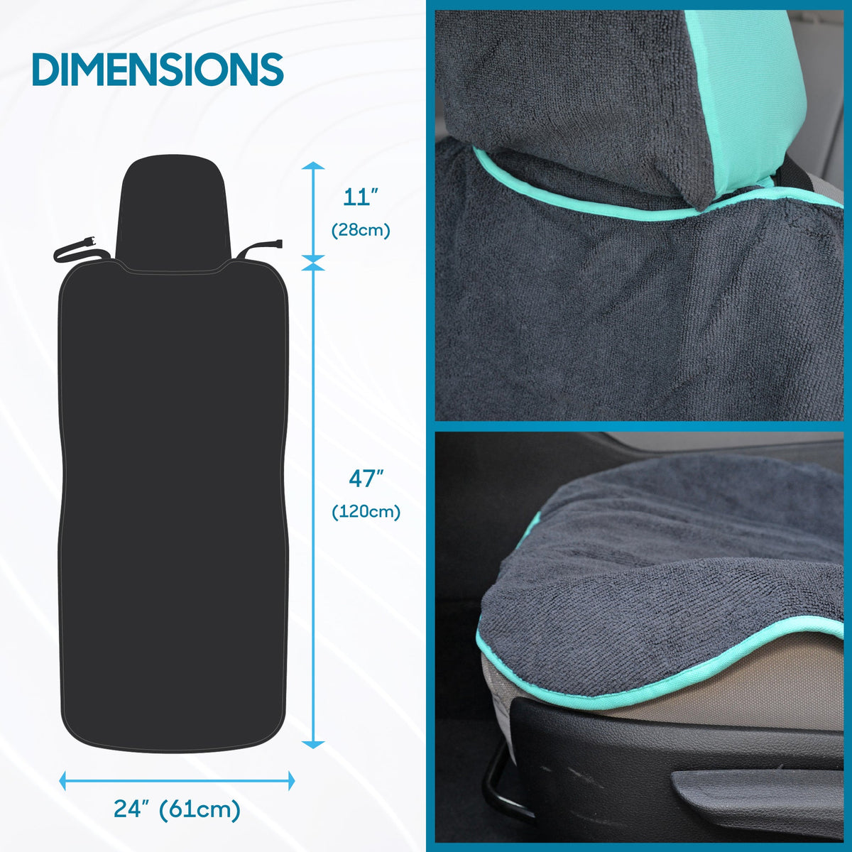 BDK UltraFit Waterpoof Car Seat Towel Cover, Black Trim - Waschbarer Schweißsitz-Protektor, ideal für Fitness-Studio-Surfen-Lauf-Crossfit, passt zu den meisten Auto-LKW Van und SUV (Mehrere Farben)