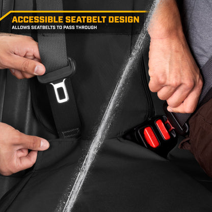 CAT Black Rear Seat Cover für LKWs, Autos & SUVs – Heavy-Duty Oxford Canvas – 60/40 Split Bench Protector – Langlebige Rücksitzabdeckung für Arbeitsfahrzeuge, Haustiere, Reisen – Car & Truck Interior Accessory