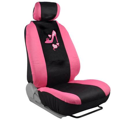 BDK 12-Piece Hot Pink Heels Vordersitzbezüge, Rücksitzbezüge, Sitzgurtpads und Lenkradbezüge (Fits 14.5' - 15.5')