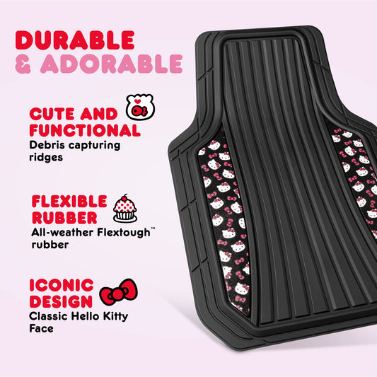 Hello Kitty Car Mats 4pc Bodenmatten für Autos LKWs SUVs Kawaii Autobodenmatten für Damen Männer Zubehör Gummi Schwere Pflicht Niedlich Nieten Nicht-Rutscher Immer Vordere Hallo Kitty Auto Zubehör Klassisch Schwarz mit roten Bögen