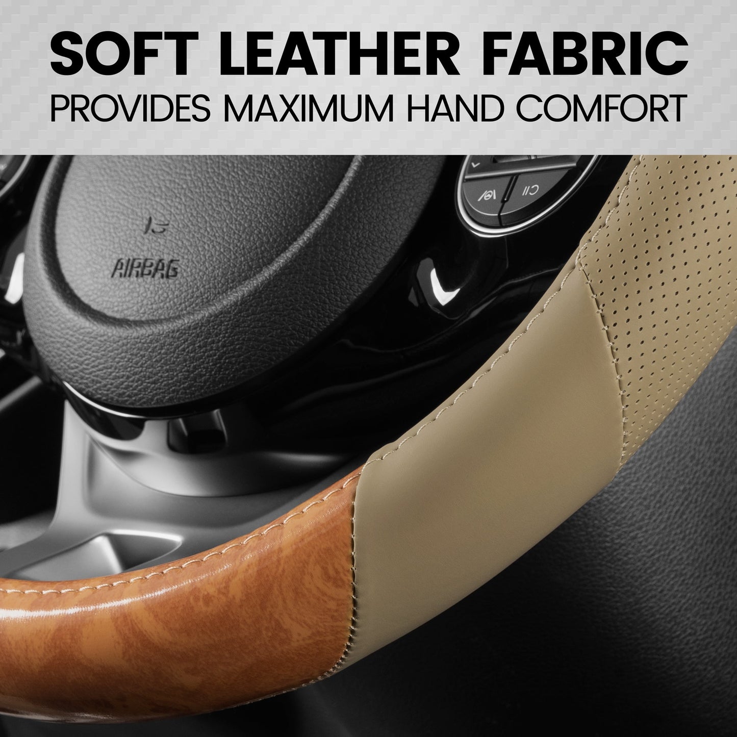 BDK Burlwood Pattern und Leder-Sport Grip Lenkrad Abdeckung (Fits 14.5' - 15.5')