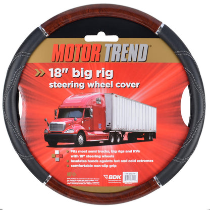 MotorTrend Holzkorn Weiches Ledergrifflenkrad für große Rigs, Anhänger, LKW (Fits 18')