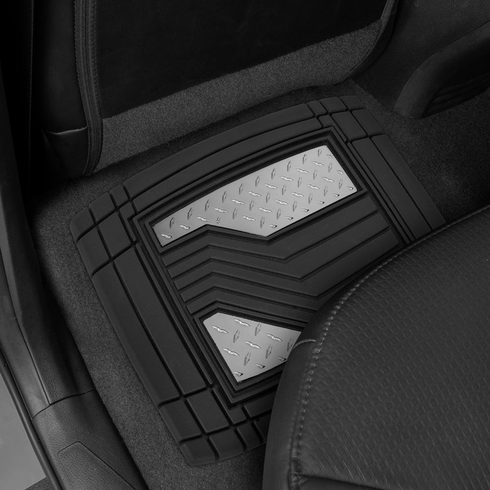 CAT 4-Stück Zwei-Tone Metallic-Look Front Floor Matts und Hintere Bodenmatten - Heavy Duty, All Weather, Trimm to Fit