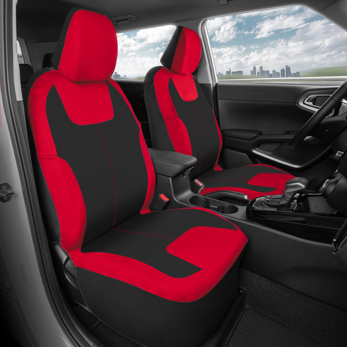 MotorTrend 2-Pack Premium Zwei-Tone Neopren-Vordersitzabdeckungen - rot / schwarz