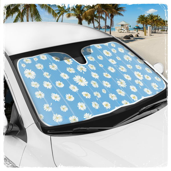 C&C Blue Daisy Car Windschutzscheibe Sonnenschutz - Sun Visor SunShade für Auto-Windschutzscheibe - Fensterschirme für Autos, SUV & Truck - Dash Cover UV-Schutz für Front-Fensterschutz Zubehör - 57' x 27'