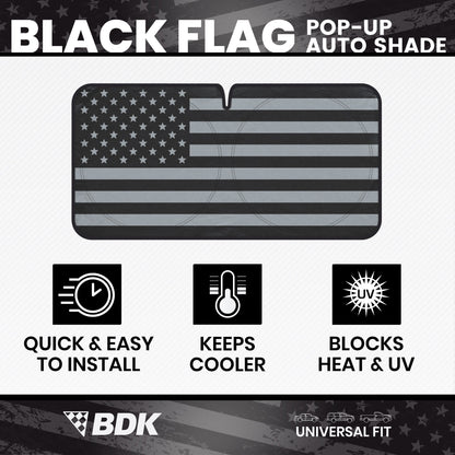 BDK USA Black American Flag Front Windschutzscheibe Sunshade XXL (64' x 32')