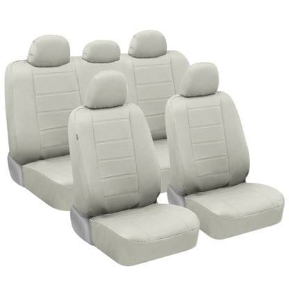 BDK 9-Piece White Leather Car Seat Cover Full Set, Vordersitz- und Hintersitzbank-Abdeckung, Universal Fit Car Seat Covers für PKW SUVs Vans, Komplette Vollabdeckung Schutz für Fahrzeuge