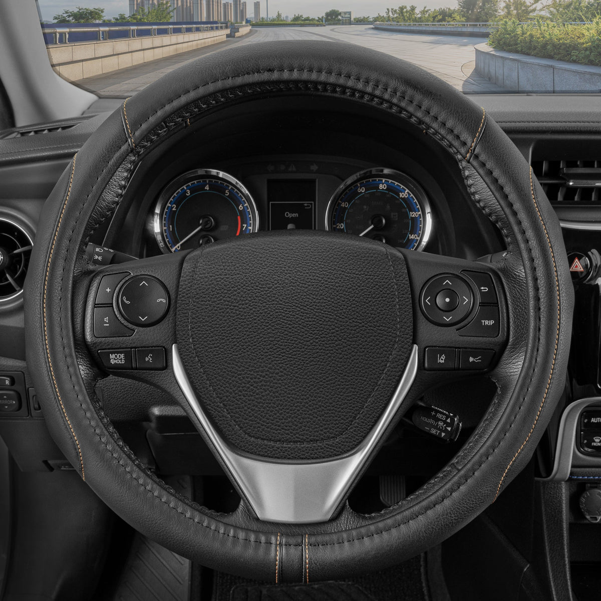 Motor Trend GripDrive Synthetische Leder Auto Lenkrad Abdeckung Schwarz mit farbigen Accent Stitching Komfort Grip - Standard 15 Zoll (Mehrere Farben & Größen)