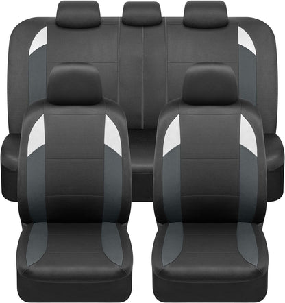 BDK carXS Monaco Sitzbezüge für Autos Vollständig, Beige Tri-Tone Vordersitzbezüge mit Split Rear Bench Back Seat Cover, Automobilsitzbezüge für LKW SUV Van Auto (Mehrere Farben)