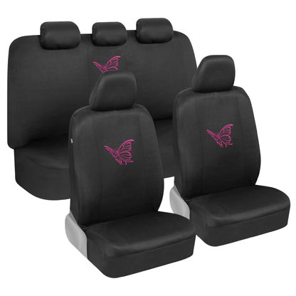 BDK 12-Piece Butterfly Vordersitzbezüge, Rücksitzbezüge, Sicherheitsgurtpads und Lenkradbezüge (Fits 14.5' - 15.5')