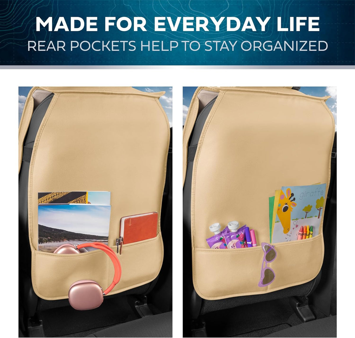 Car Seat Covers - DiamondLux Edition Premium Faux Leather Seat Protectors - Doppelkreuz-Nähte gepolsterte Automobilzubehör für LKW, SUVs, Autos - Front Seat Set