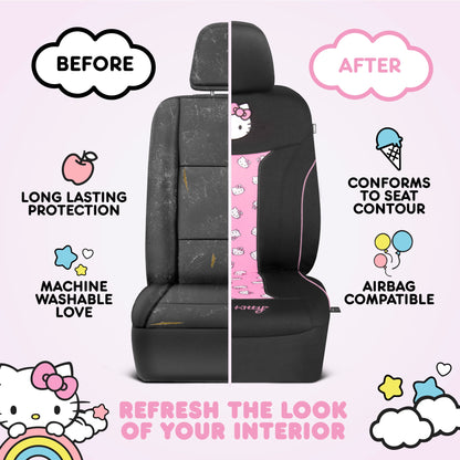 Hello Kitty Car Seat Covers - Niedliche und langlebige Pink Vordersitzbezüge, entzückendes Hello Kitty Design, komfortables und lang anhaltendes Polyester, Autozubehör Geschenk Hello Kitty Zubehör 2pc Schwarz / Pink