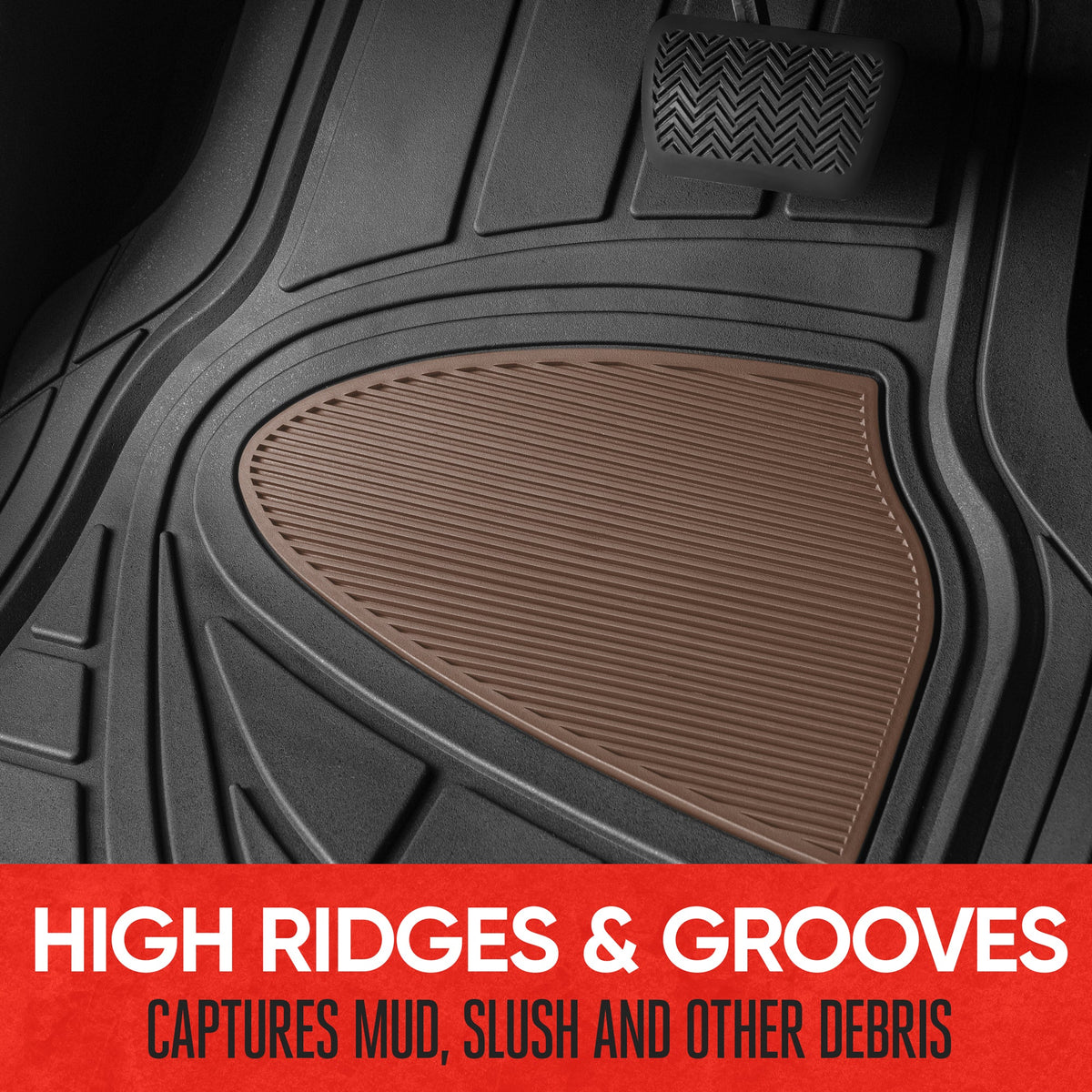 MotorTrend 4-Stück Zwei-Tone Non-Slip Heel Pad Vorderbodenmatten und Hinterbodenmatten - Heavy Duty, All Weather, Trimmen Sie, um zu passen