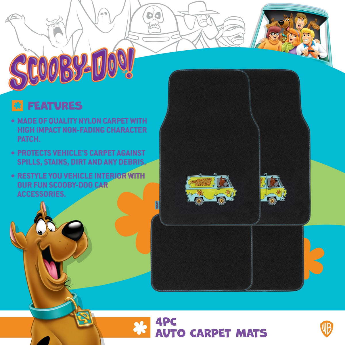 Warner Bros Scooby Doo 4-Piece Myster Machine Vorderbodenmatten und Hinterbodenmatten