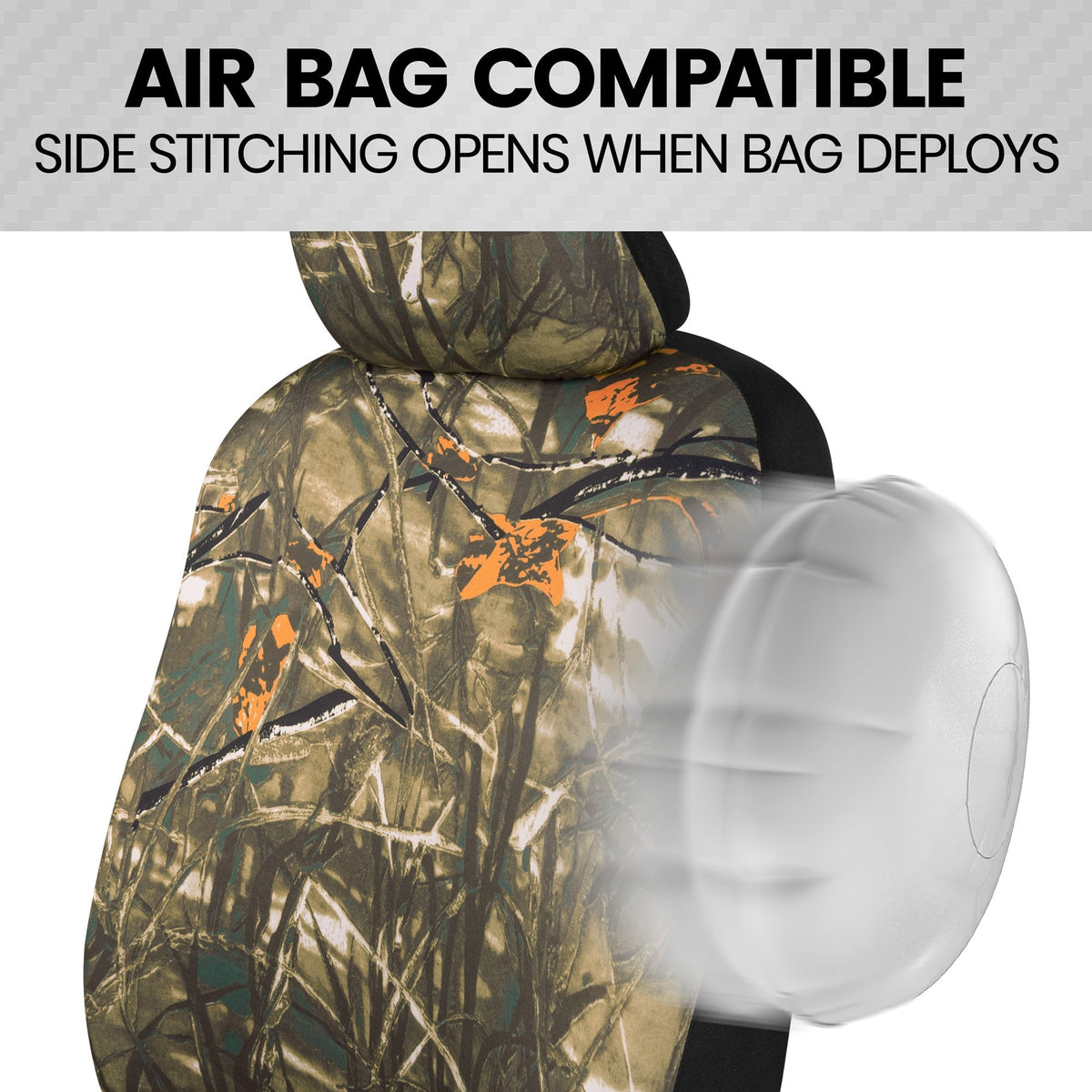 BDK 12-Piece Hunter Camo Vordersitzbezüge, Rücksitzbezüge, Sitzgurtpads und Lenkradbezüge (Fits 14.5' - 15.5')