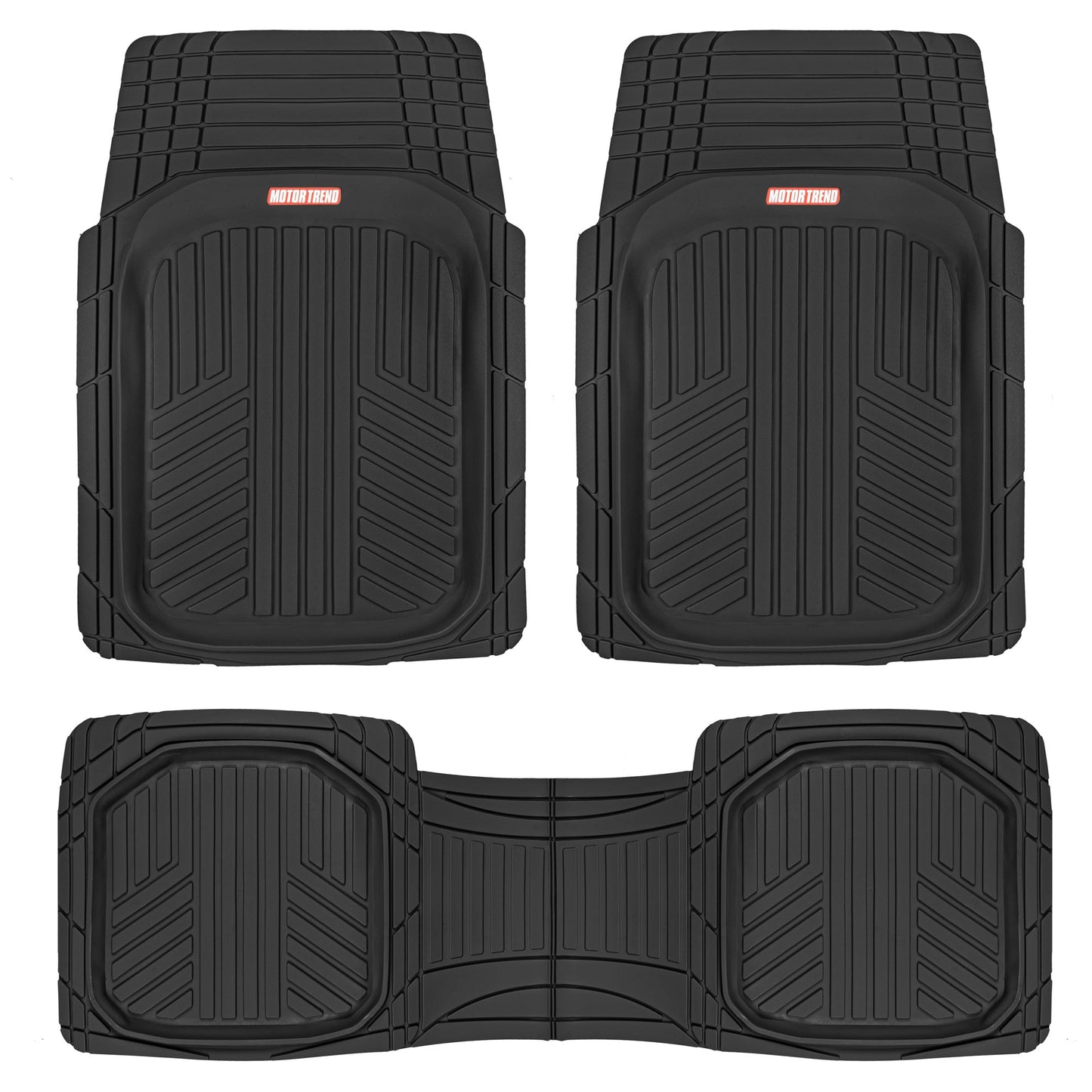 MotorTrend 3-Stück FlexTough Plus Deep Dish Line Rillen Vorderbodenmatten und Hinterbodenmatte - Heavy Duty, All Weather, Trimmen Sie, um zu passen
