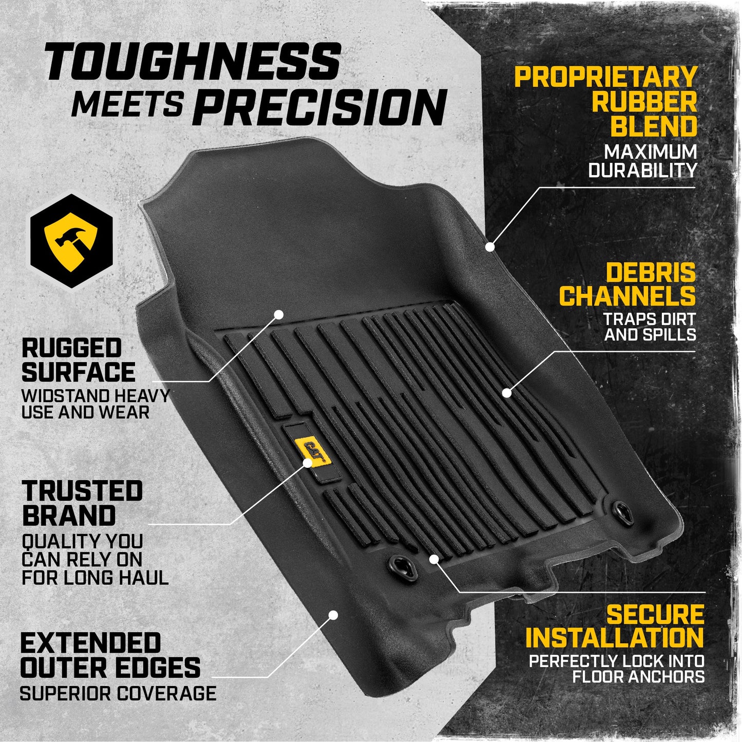 CAT 3-Stück JustFit 3D Vorderbodenmatten und Hinterbodenmatten für Dodge Ram 1500 Crew Cab 2009-2018, Dodge Ram 2500/3500 Crew Cab 2010-2018, Dodge Ram Classic 2019-2024