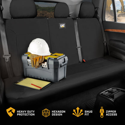 CAT Black Rear Seat Cover für LKWs, Autos & SUVs – Heavy-Duty Oxford Canvas – 60/40 Split Bench Protector – Langlebige Rücksitzabdeckung für Arbeitsfahrzeuge, Haustiere, Reisen – Car & Truck Interior Accessory